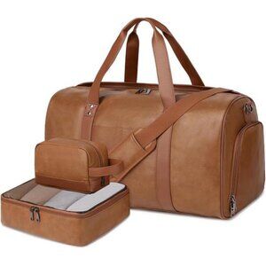 Vegan Leather Duffel Bag for Men Camel